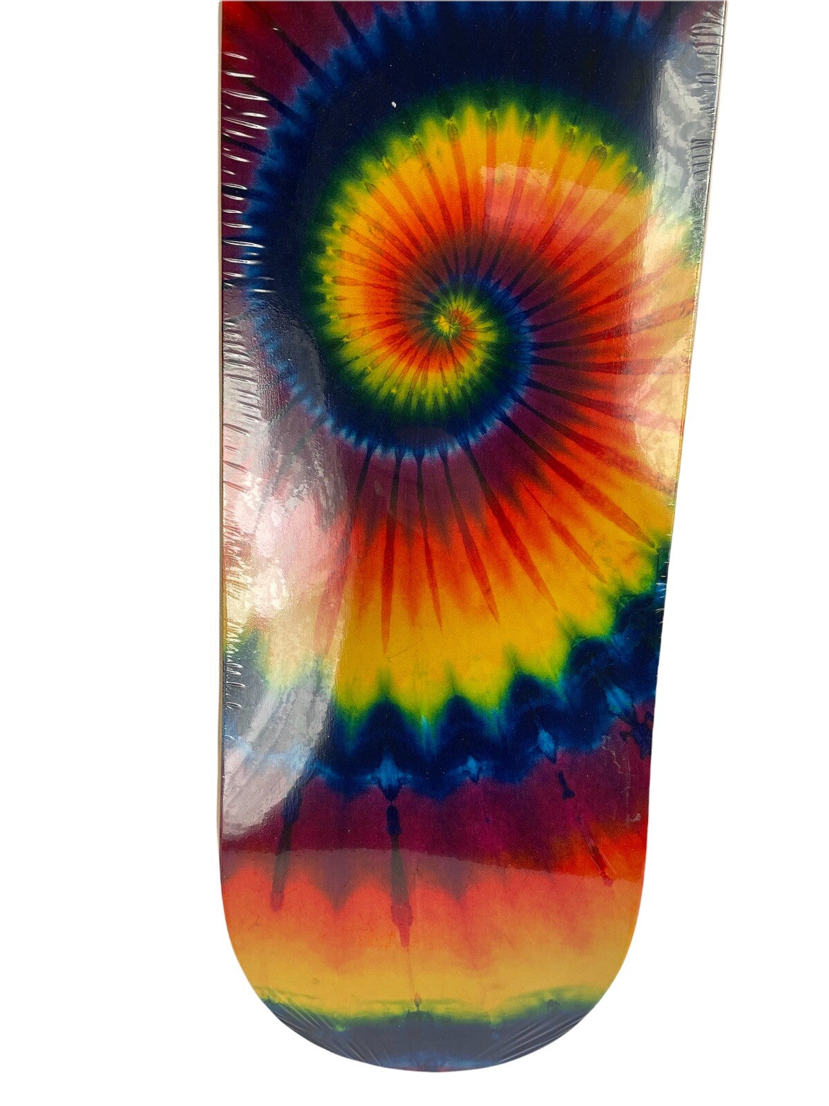 Premium Tie Dye Abstract Hippie 8.25-inch hard rock maple skateboard deck with grip tape.