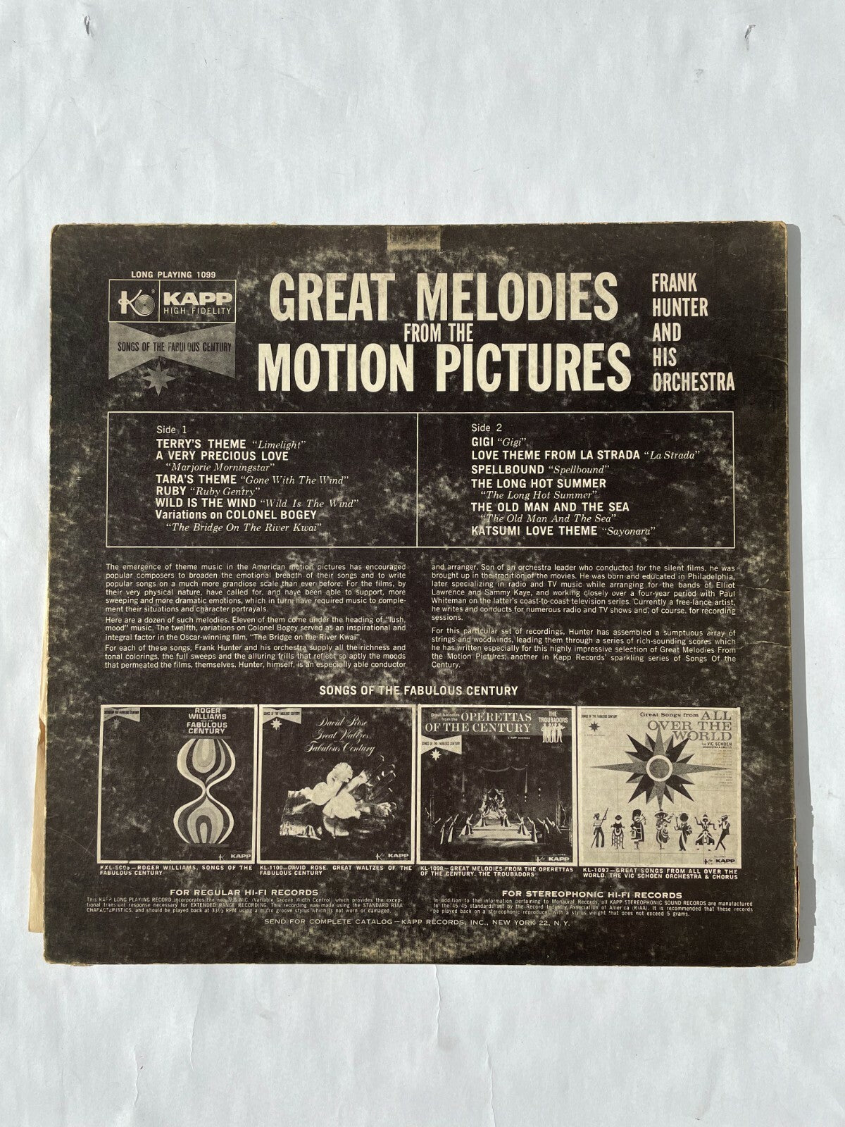 Great Melodies From The Motion Pictures Frank Hunter & Orchestra VinylRecord Q10