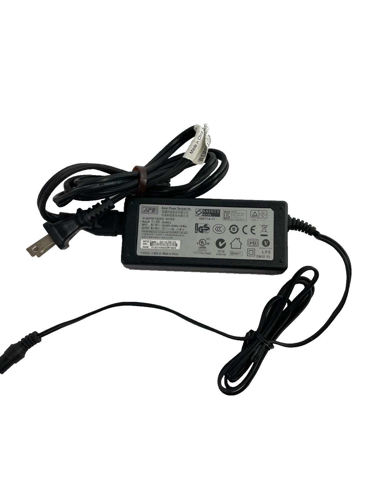 Geniune Asian Power Devices Inc. Model DA-48Q12 Output  12V 4A AC Adapter #A42