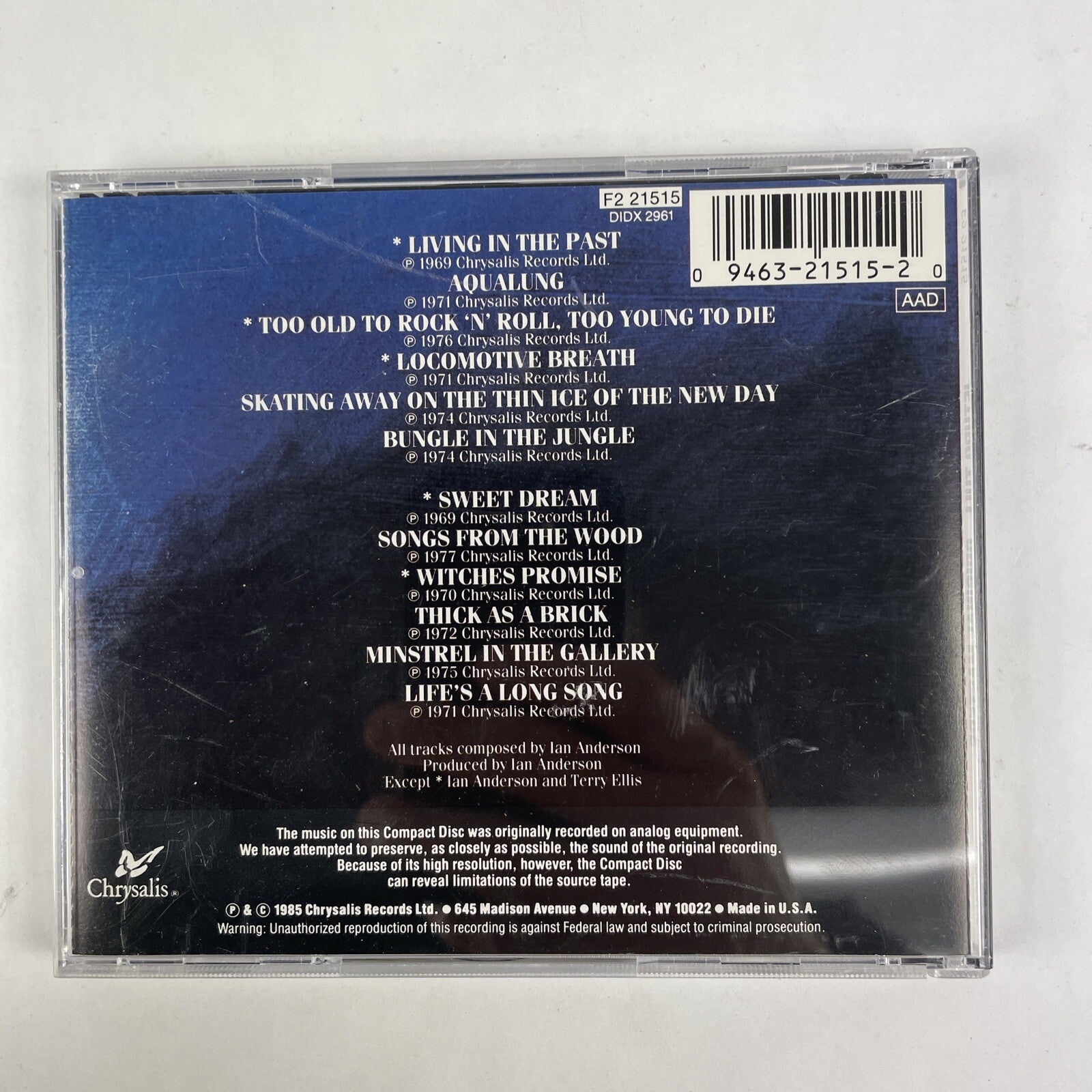 Jethro Tull - Original Masters CD Chrysalis Records (1985) # 16