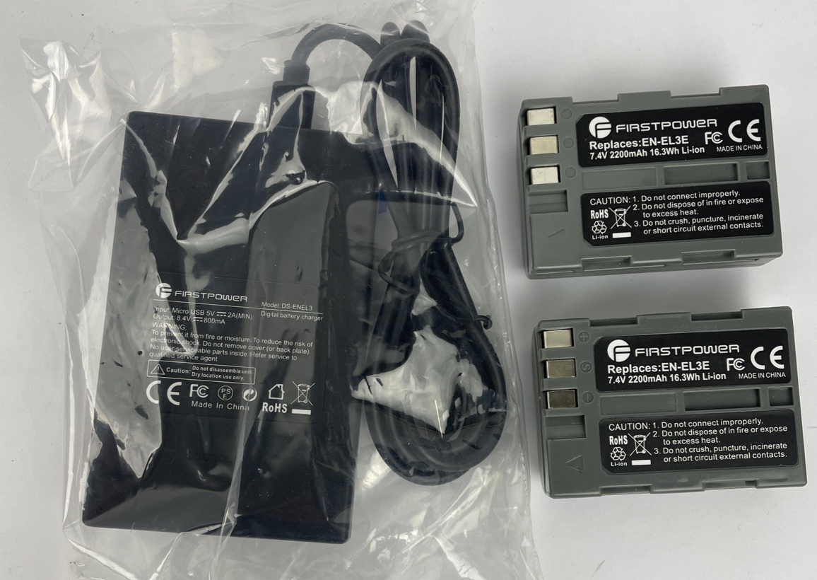 First Power Dual USB Charger ( Model DS-ENEL3 ) With 2 x EN-EL3E Batteries NEW