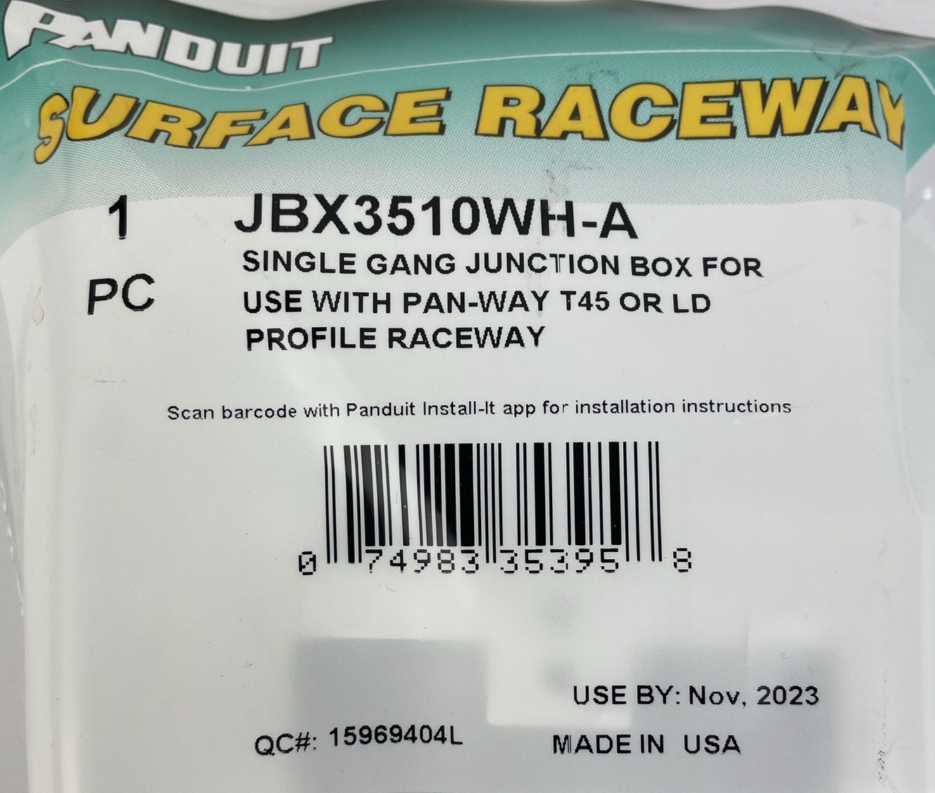 PANDUIT Surface Raceway JBX3510WH-A Single Gang Junction Box - White - USA MADE
