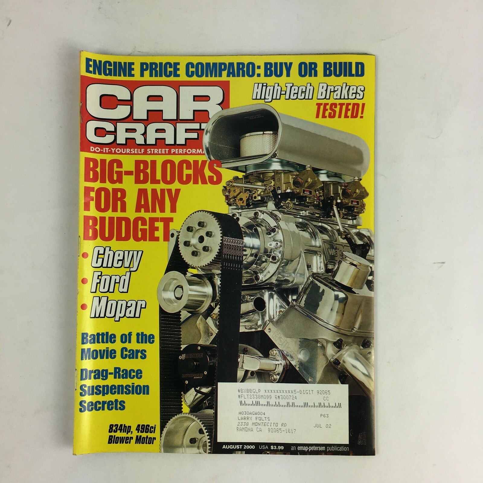 August2000 Car Craft Magazine Big-Blocks For Any Budget Battle of the Movie Cars
