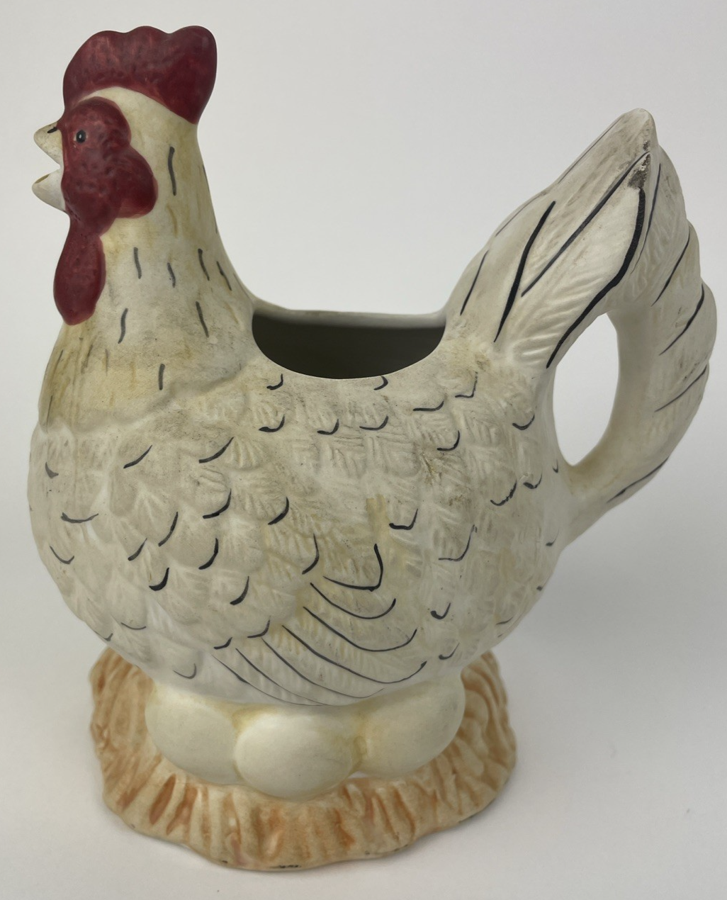 Sakura Warren Kimble Chicken Hen CREAMER Creme Dish Hand Painted 5.75" Tall
