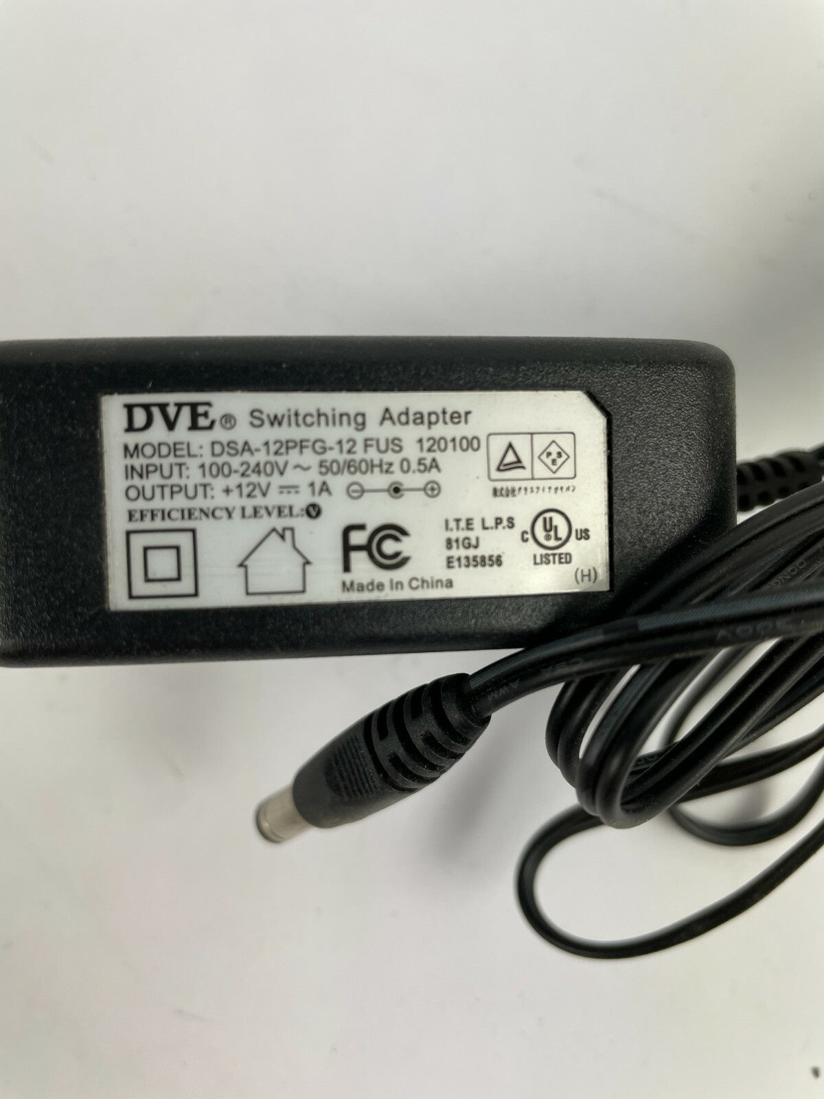 Genuine DVE DSA-12PFG-12 FUS Output 12 V 1 A Power Supply Adapter A62