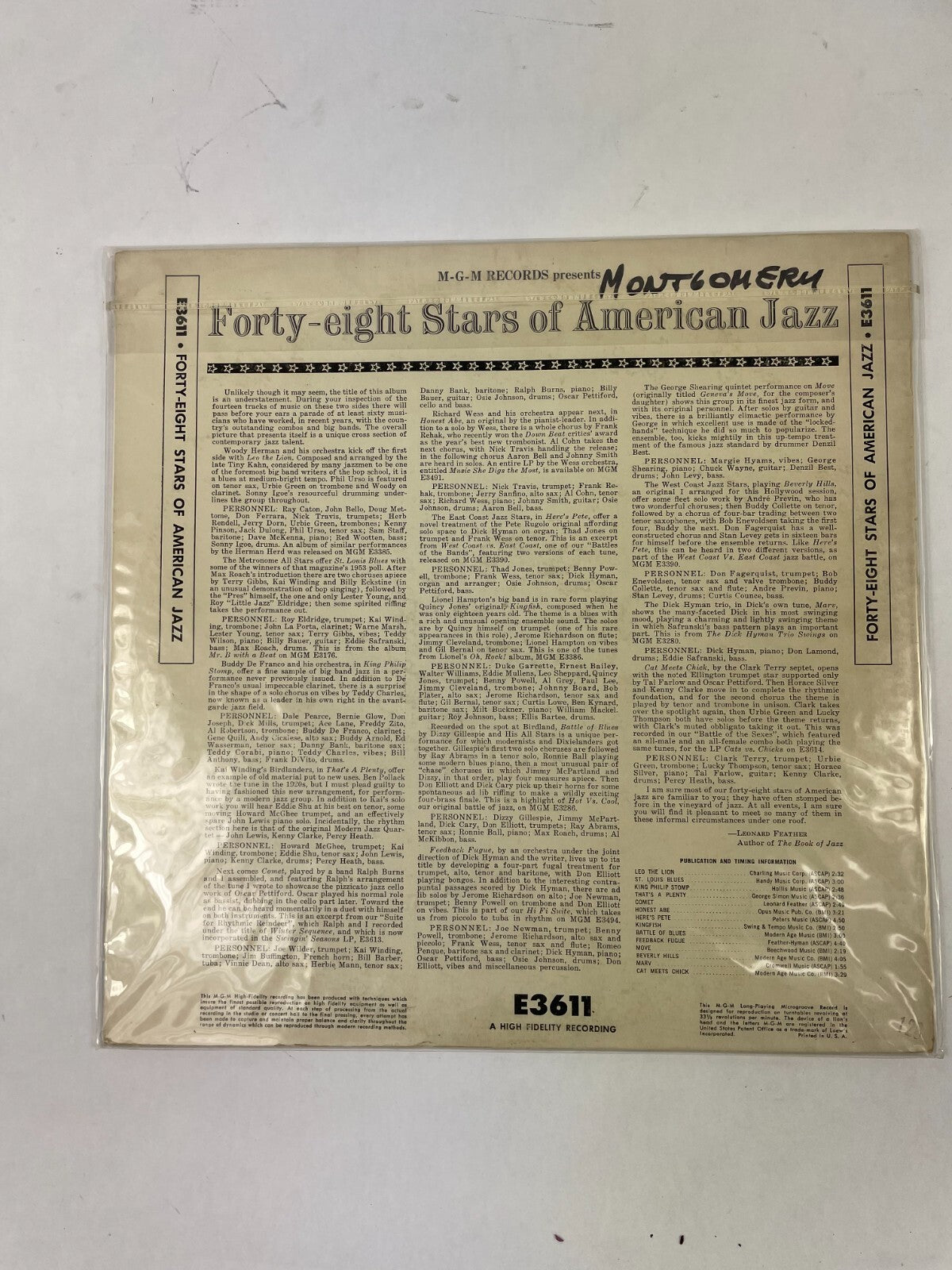 Forty Eight Stars of American Jazz Percy Heath Stan Levey John LewisVinyl Record