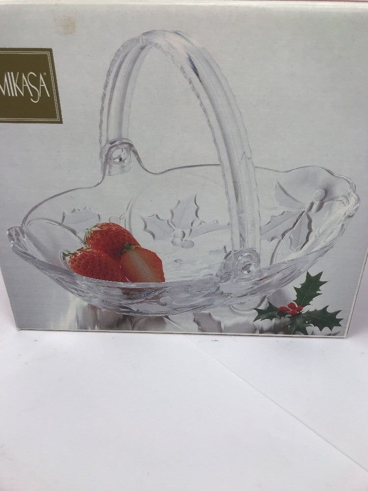 New Mikasa Season's Holly Crystal Bowl Handeled 9 inches WT52/524 
