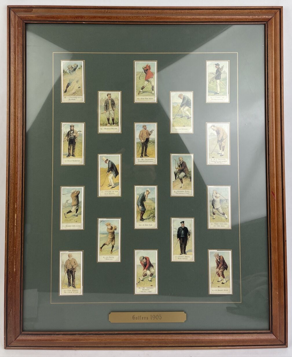 18 wood FRAMED AND MATTED COPIES Cigar TOBACCO GOLF TRADING CARDS With History