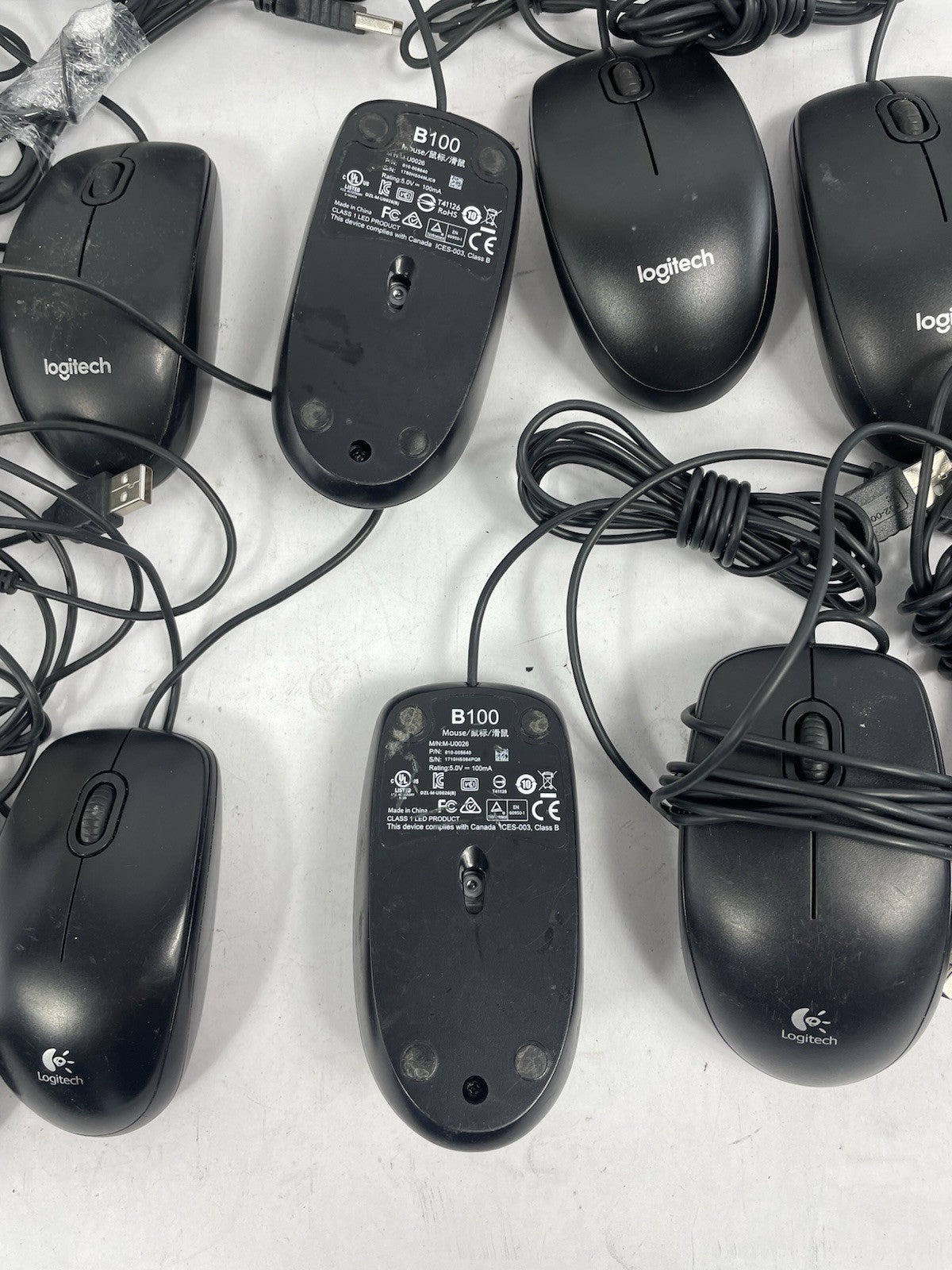 Lot of 24: Logitech B100 USB Optical Wired Scroll Mouse (Black)