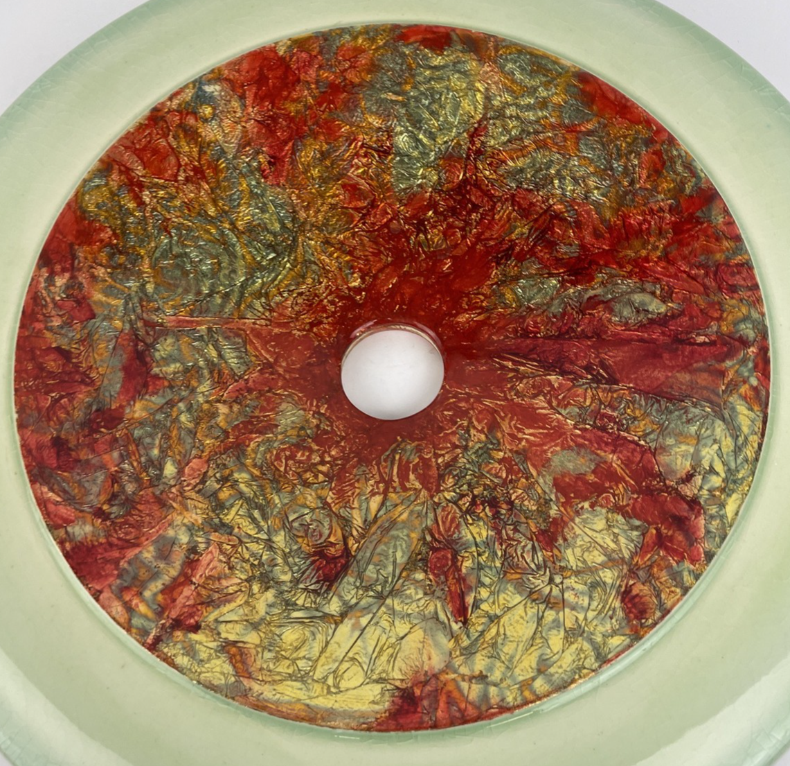 Round Designer Glass Vessel Sink Metallic Red Gold Modern Decor Design OD 14.25"