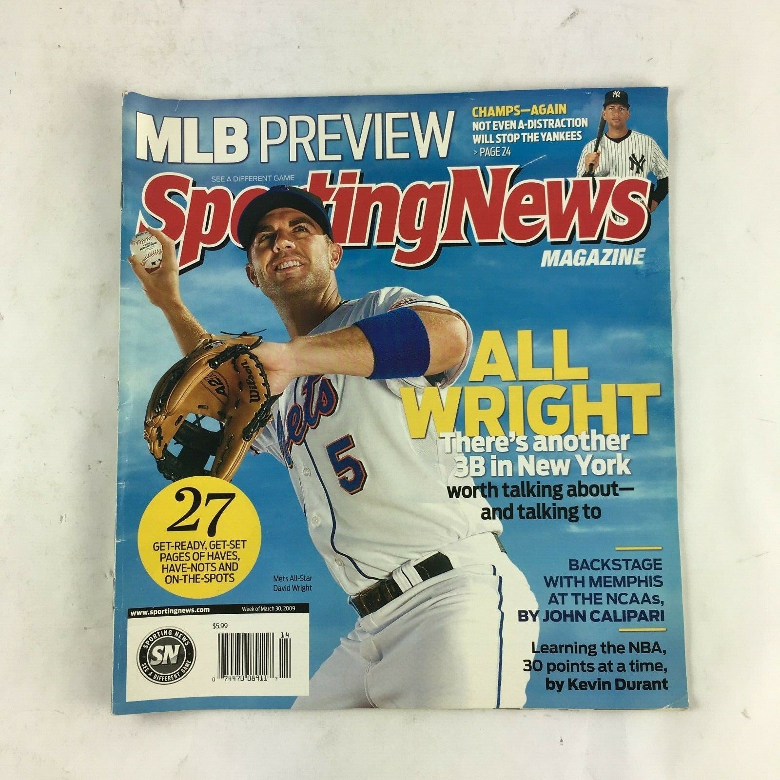 March 30 2009 Sporting News Magazine All Wright John Calipari Kevin Durant