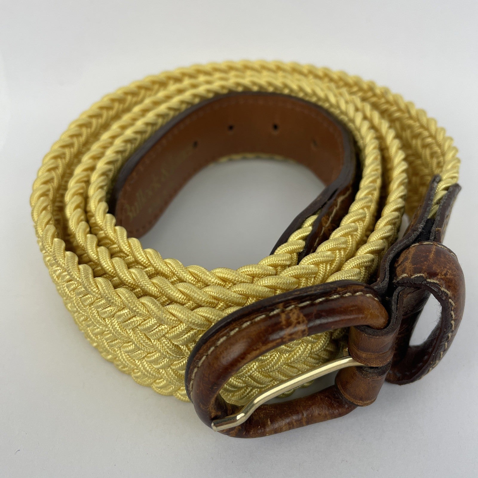 Bullock & Jones Belt Men’s XL 42-44 Yellow Braided Genuine Leather Made In Italy