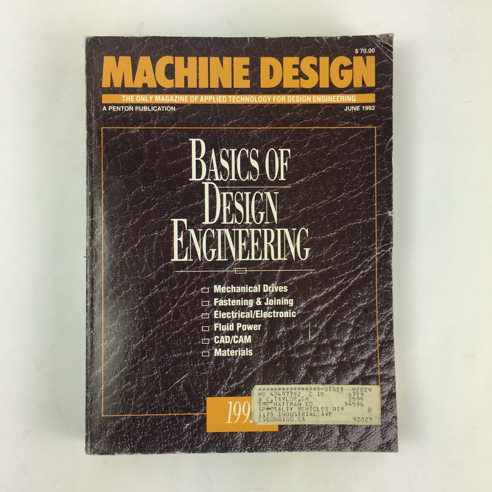 June 1992 Machine Design Basics of Design Engineering Fluid Power CAD/CAM