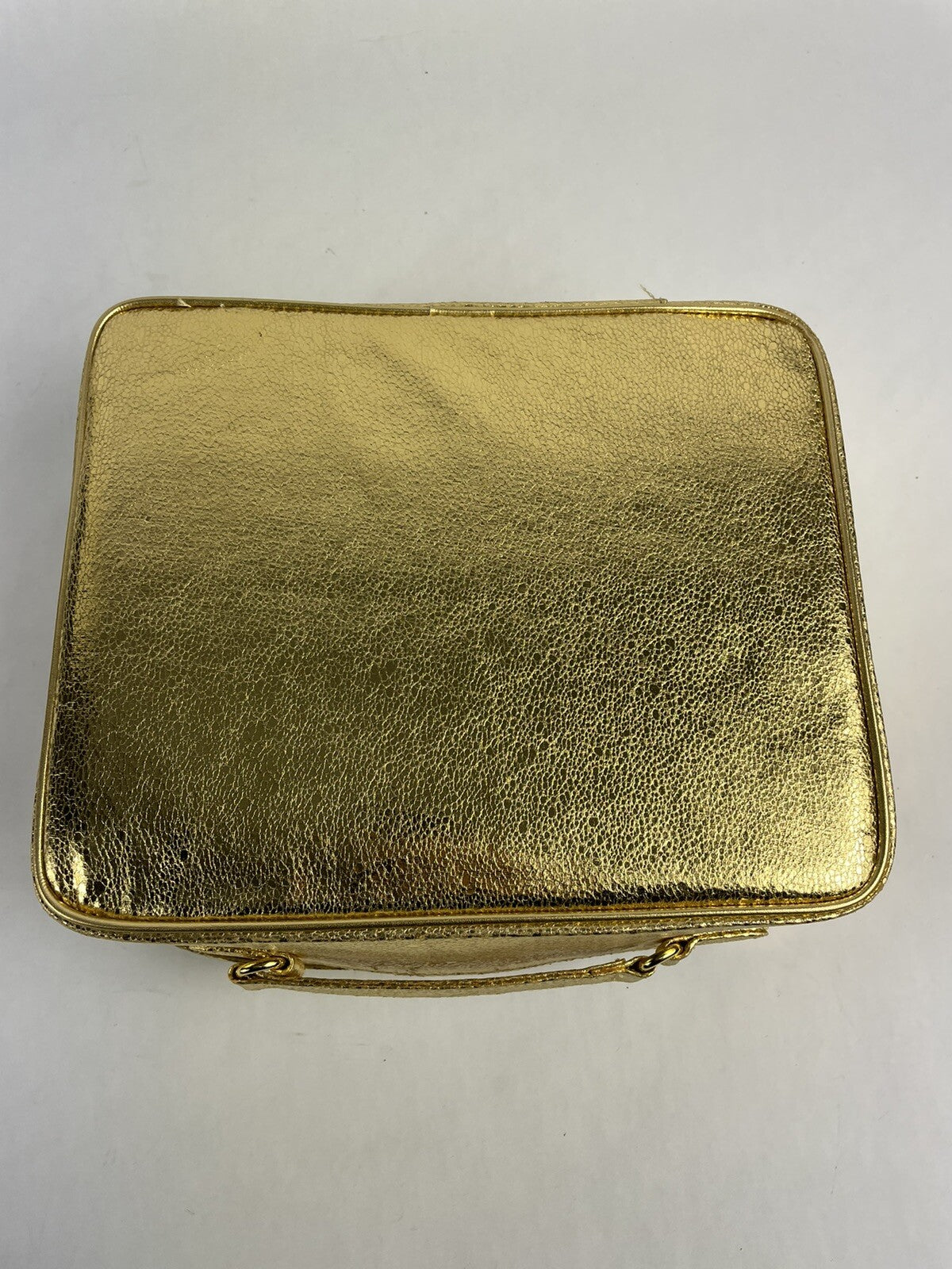 Vintage Estee Lauder Gold Cosmetic Train Travel Case Bag Suitcase Metallic Soft 