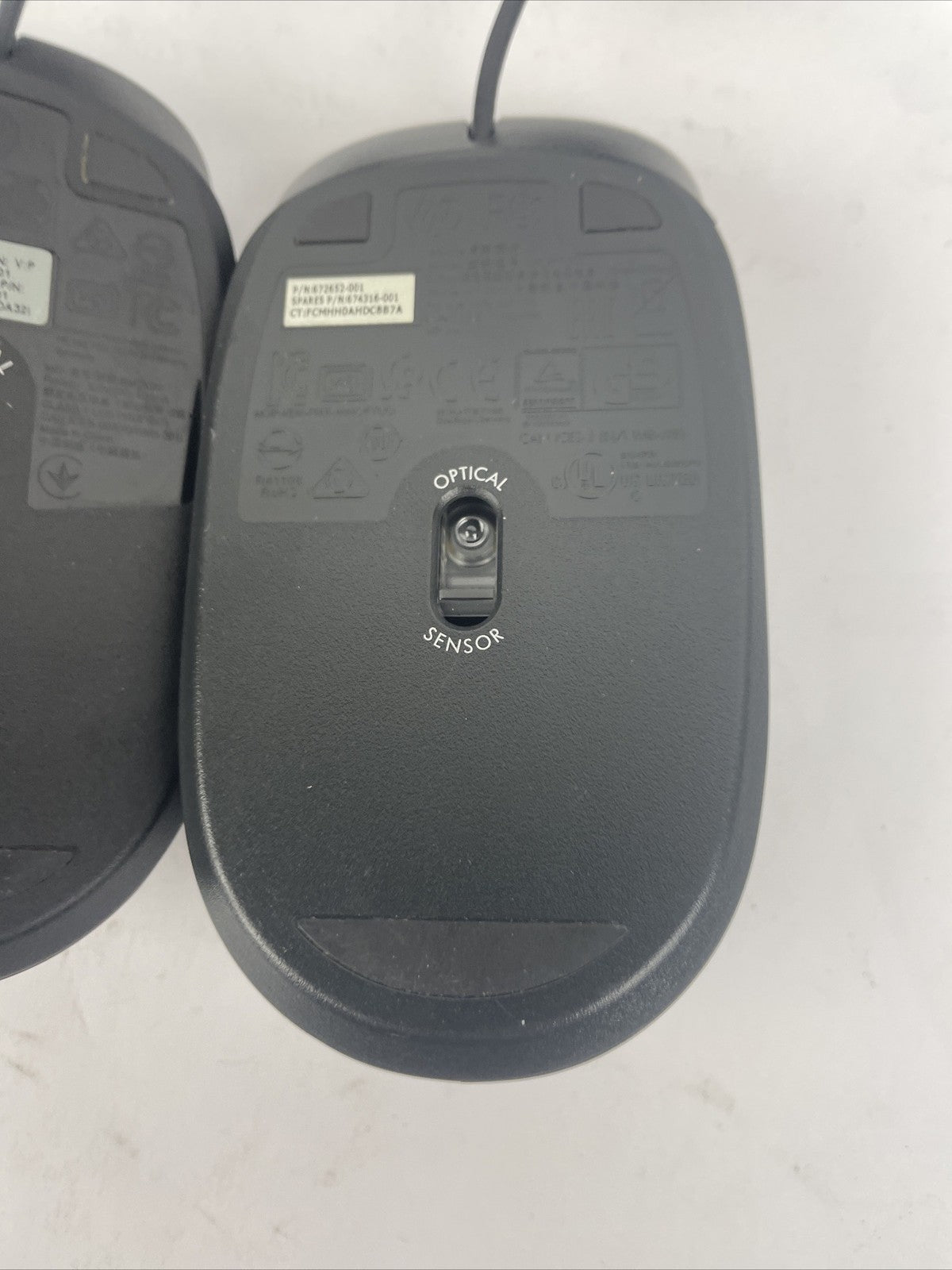 Lot of 4 HP Wired USB Optical Mouse Black 3 x Model MOFYUO and 1 x SM2022 - VGC