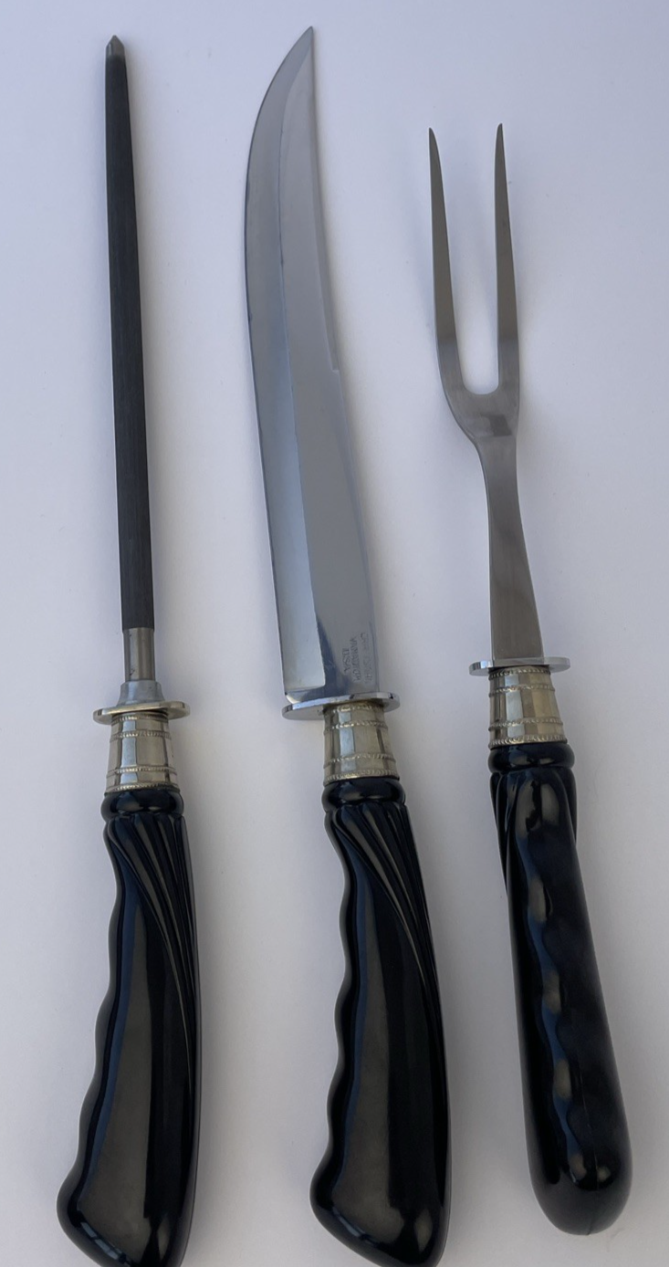 CRAFTSMAN CARVING SET HOLLOW GROUND CUTLERY ONYX Black Handle VINTAGE SET IN BOX