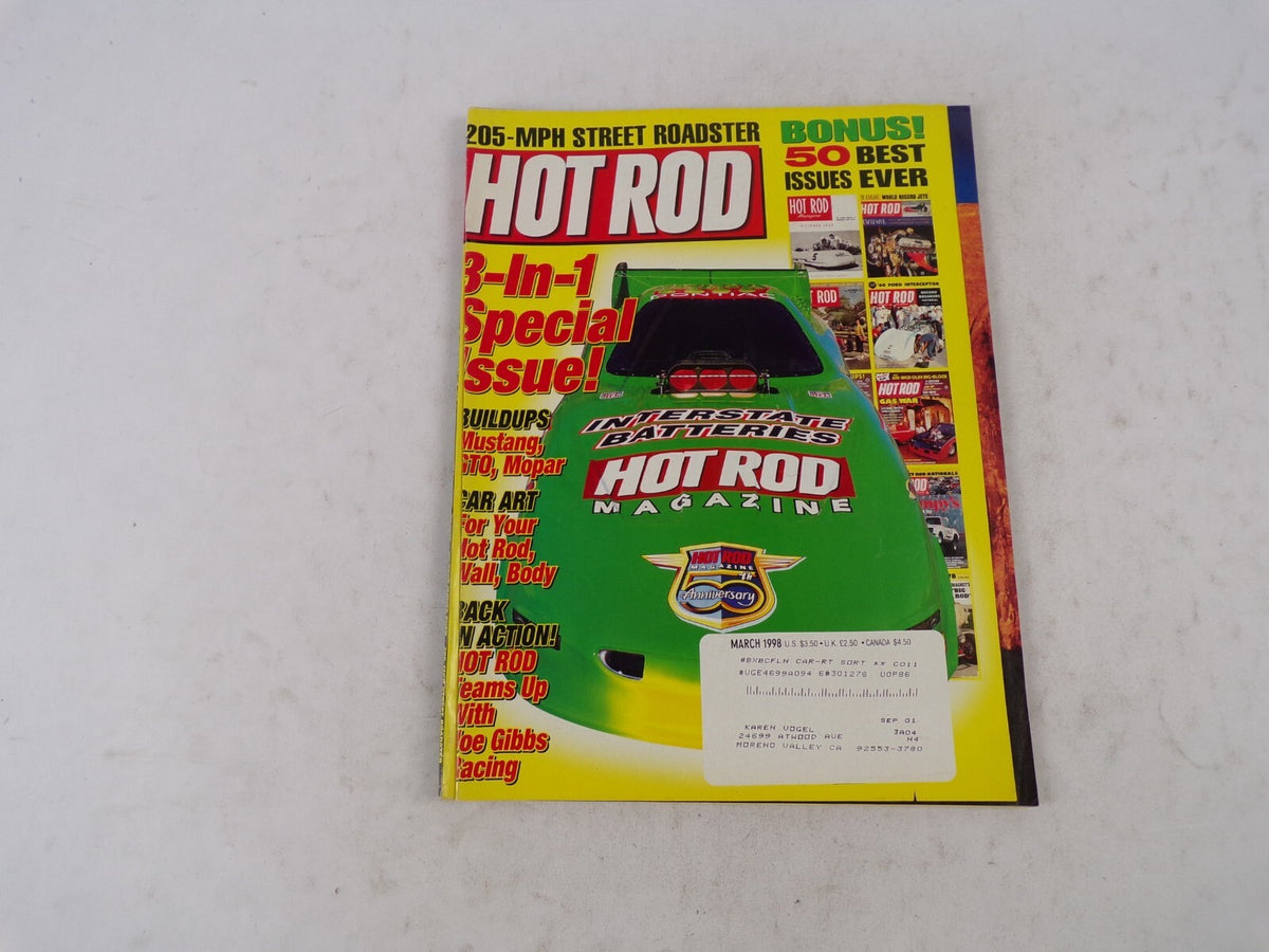March 1998 Hot Rod 3-In-1 Special Issue! Buildups Mustang,GTO,Mopar Car Art For