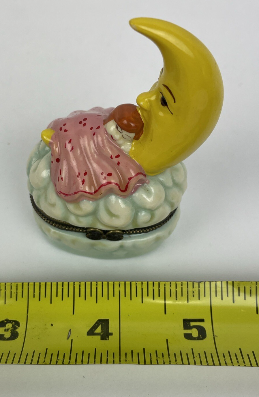 Vintage Nationalfun Moon & Baby Hinged Ring Trinket Jewelry Box w Pacifier