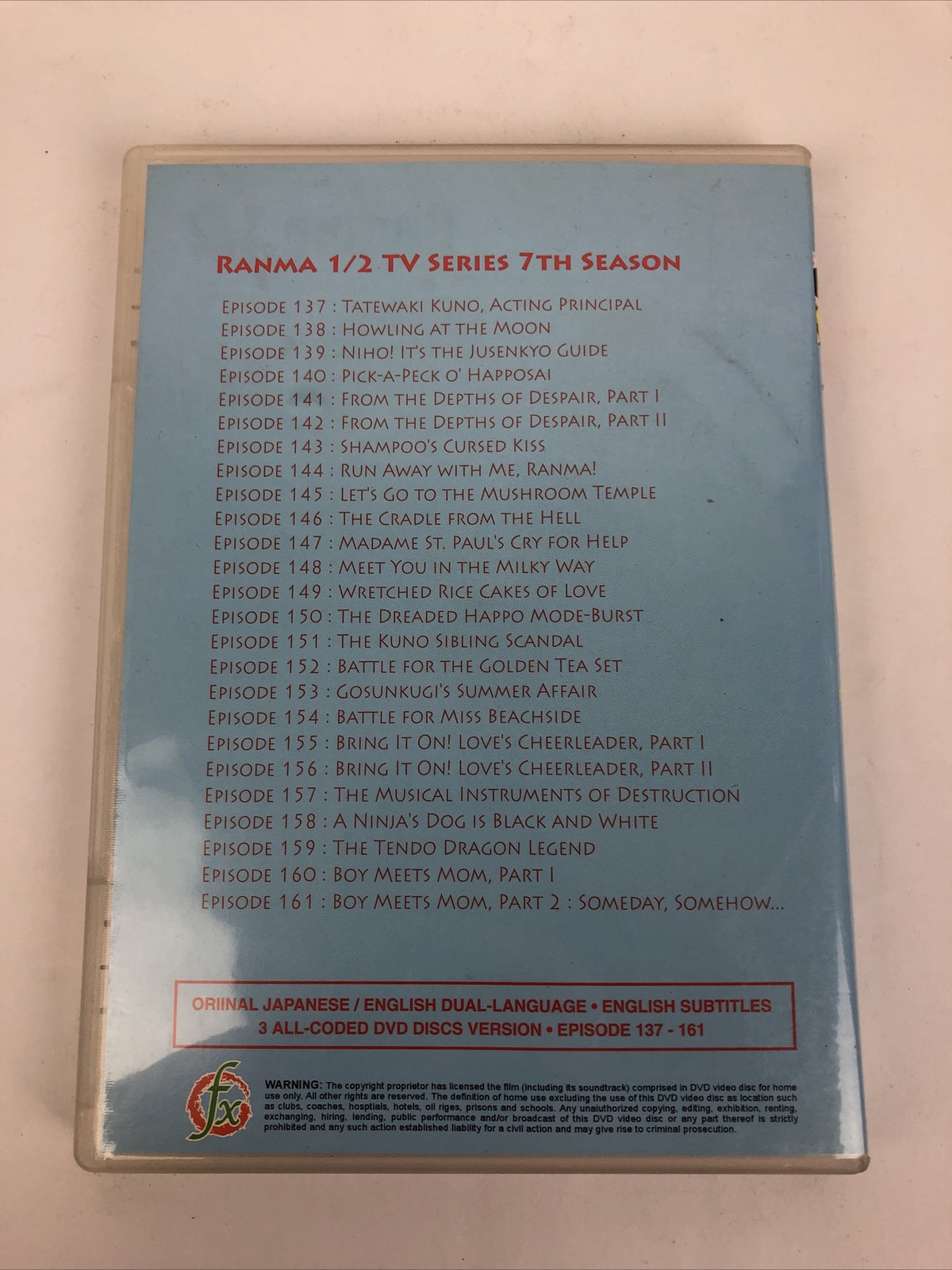 Ranma 1/2 TV Series Part 4, 3 DVDs, 7th Season, Episodes 137-161 MINT DISCS