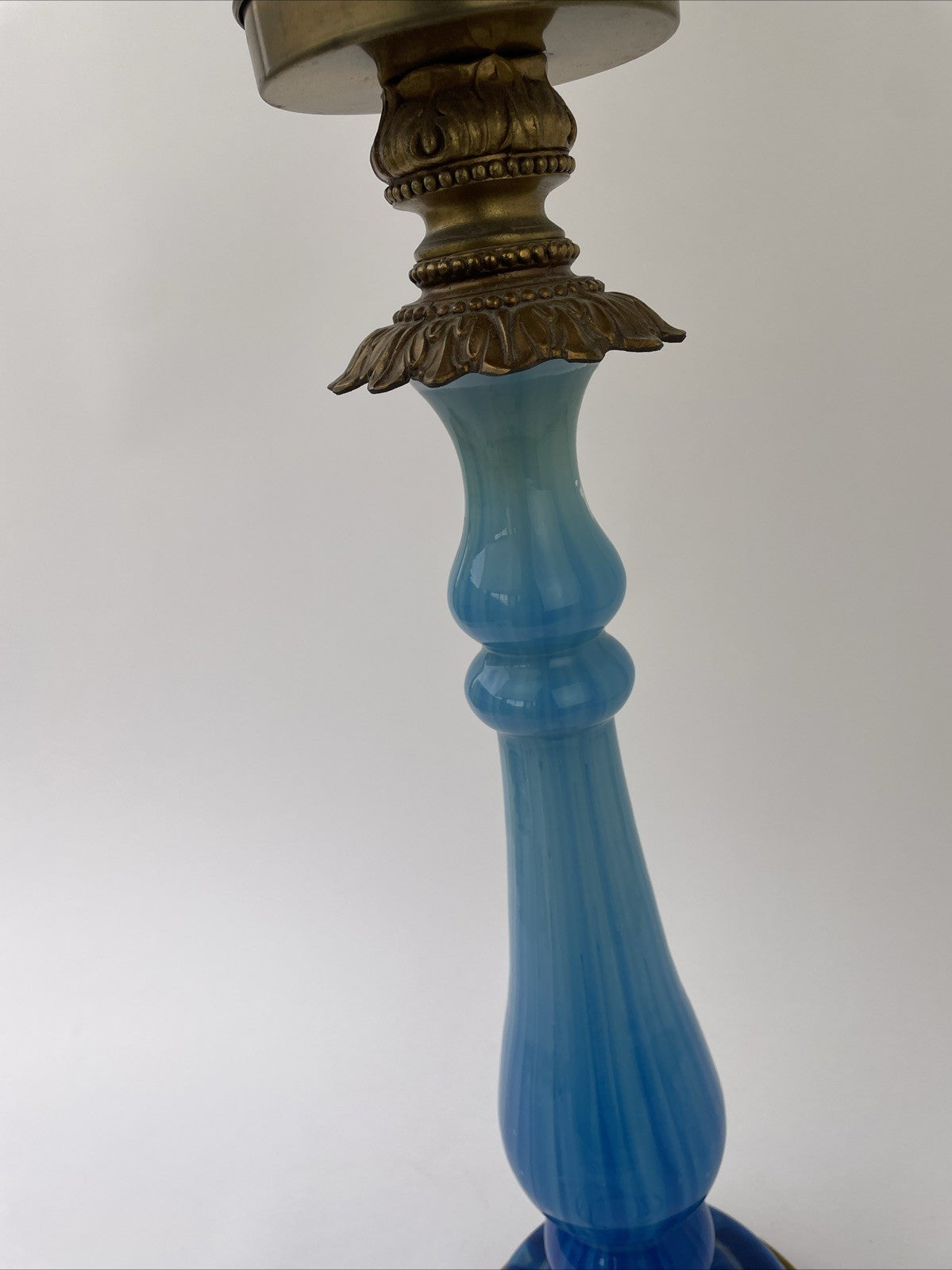 Vintage Murano Style Blue Glass Table Lamp with brass features and Base 23.5"