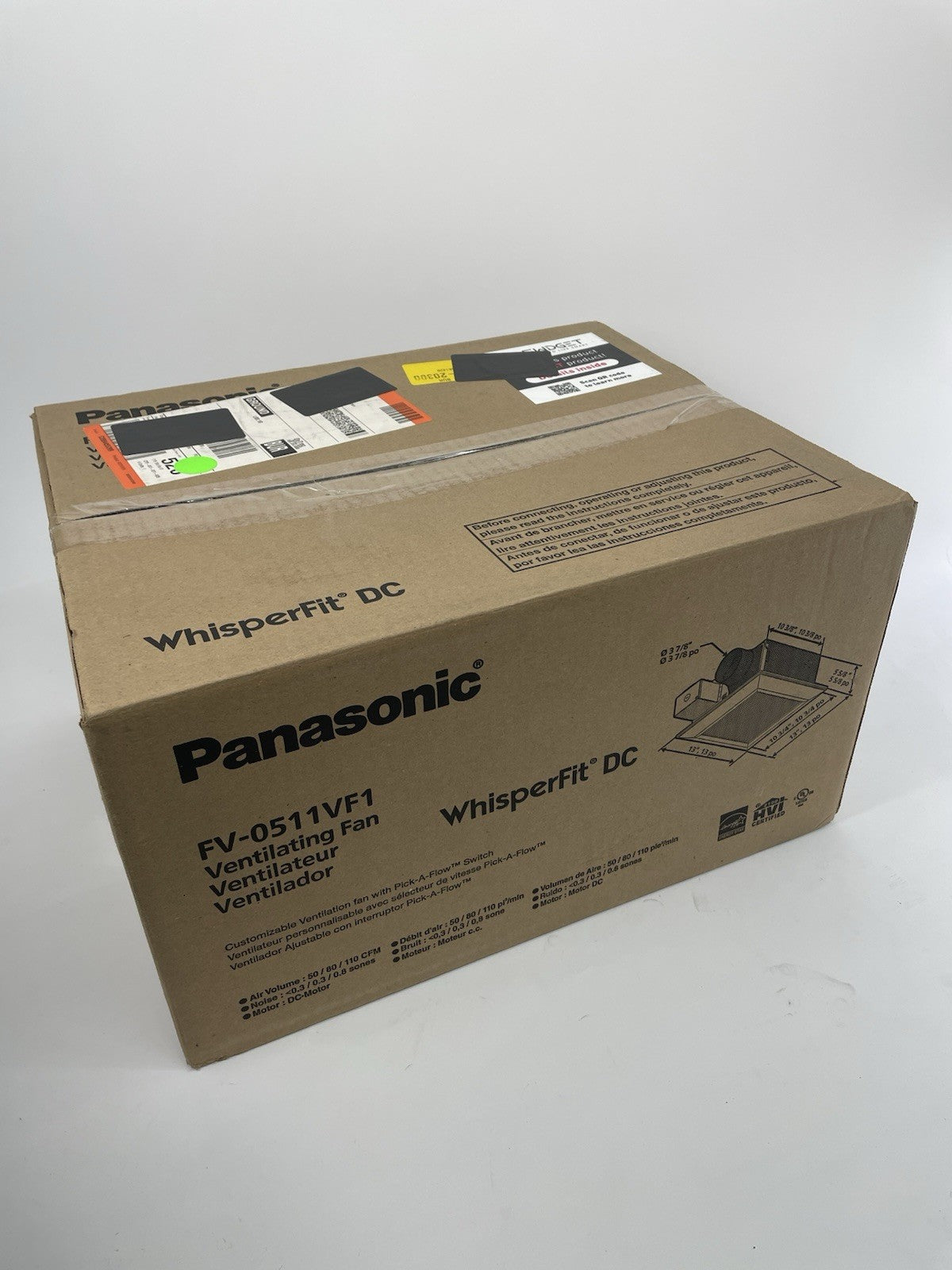 Panasonic FV-0511VF1 WhisperFit® DC Fan, 50-80-110 CFM
