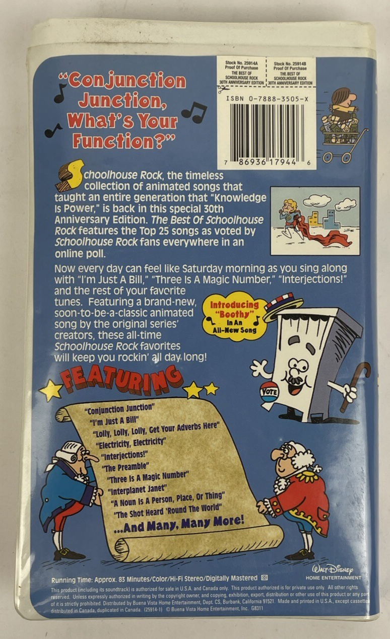 Disney Presents " The Best of Schoolhouse Rock"  (VHS, 2002) Anniversary Edition