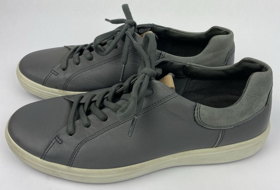 Men's 11 11.5 45 Ecco Soft 7 Urban Shoes Sneaker Gray Perforated Leather Lace-Up