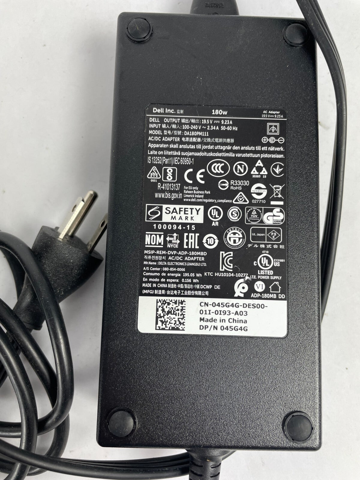 Genuine Dell DA180PM111 Ac Adapter Output 19.5 V 9.23 A Power Supply Adapter A59