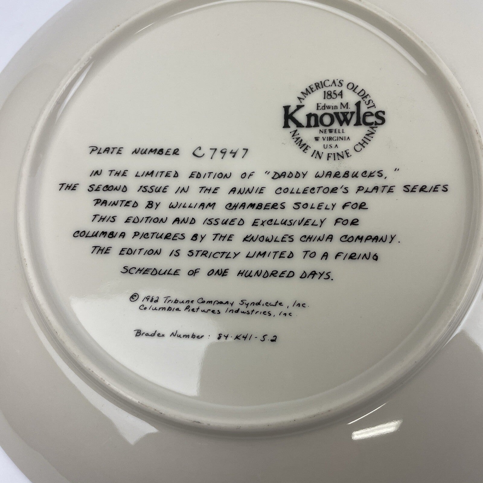 DADDY WARBUCKS Lil' Orphan Annie Collector's Plate Series 1982 Musical  # C 7947