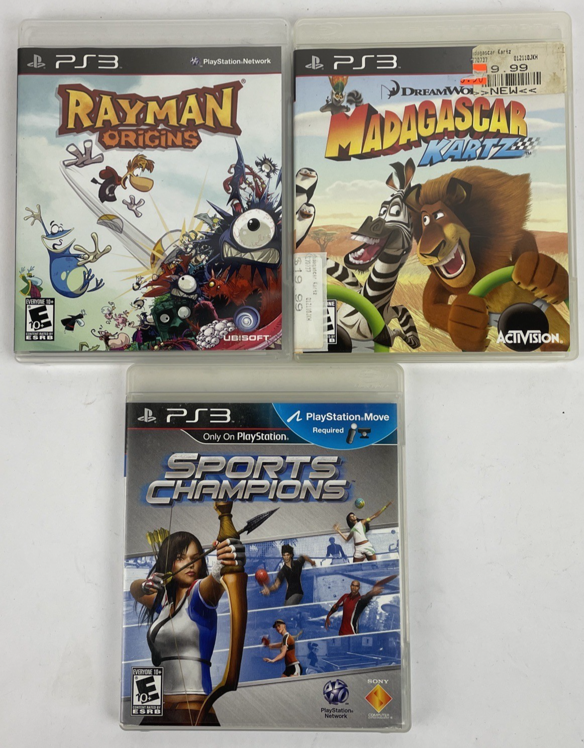 3 x PS3 PlayStation 3 - Madagascar KARTZ - RAYMAN Origins - Sports Champions VGC