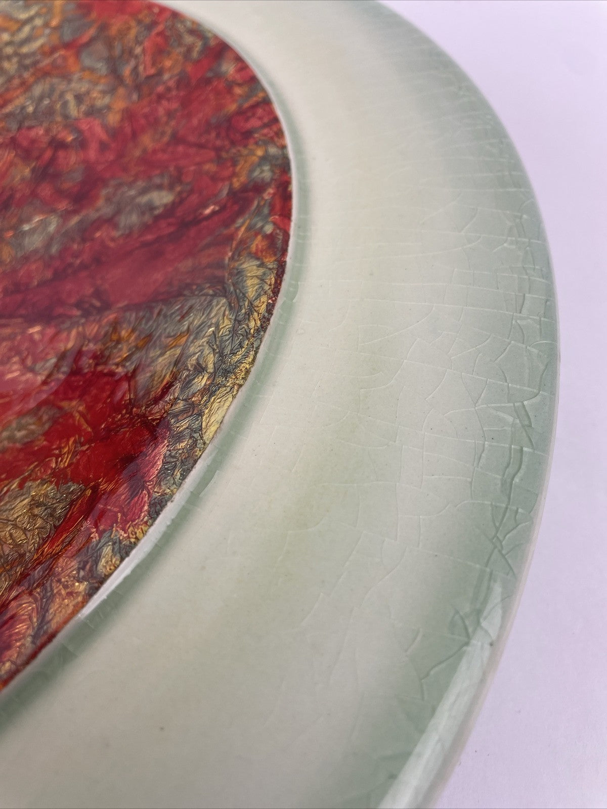 Round Designer Glass Vessel Sink Metallic Red Gold Modern Decor Design OD 14.25"