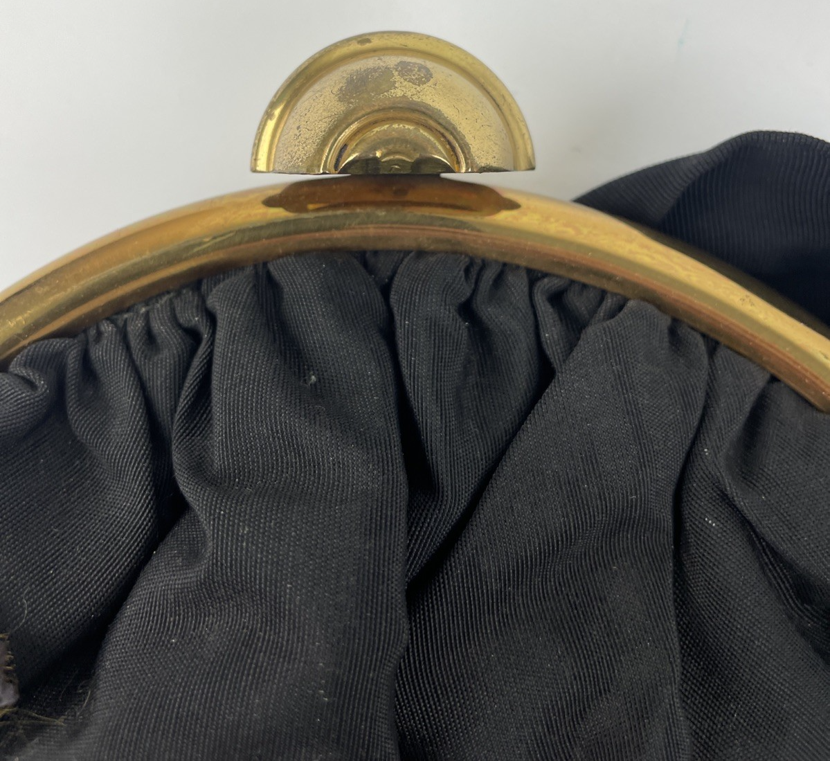 Ingber Evening Black Crepe Handbag Clutch Clamshell Gold RS Clasp USA VINTAGE