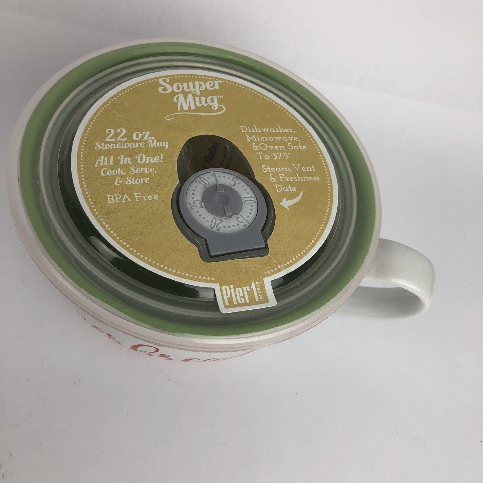 Pier 1 Stoneware 22oz Souper Mug BPA Free W Steam Vent Oven Microwave Dishwasher