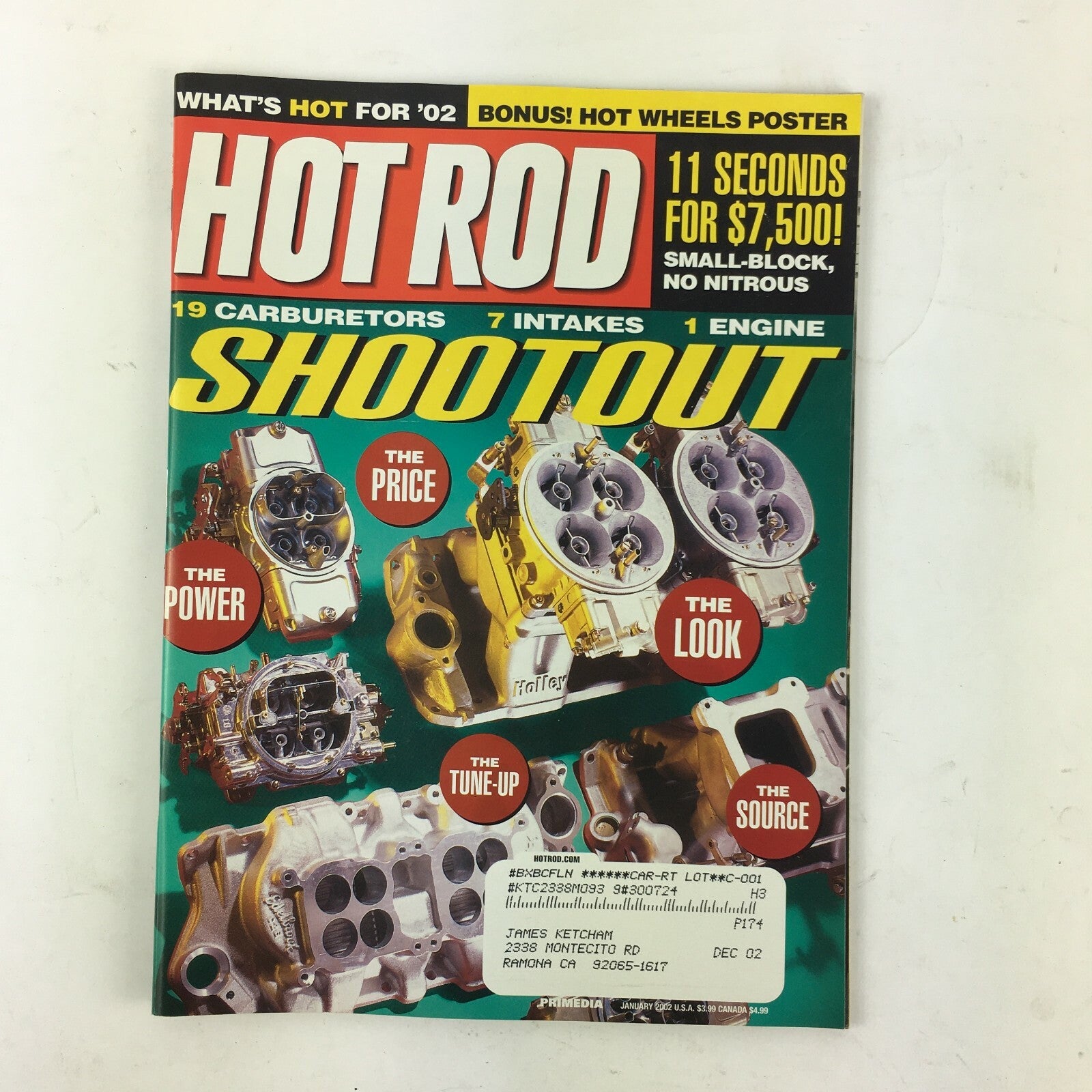 January 2002 Hot Rod Magazine Shootout 19 Carburetors 7 intakes 1 Engine 