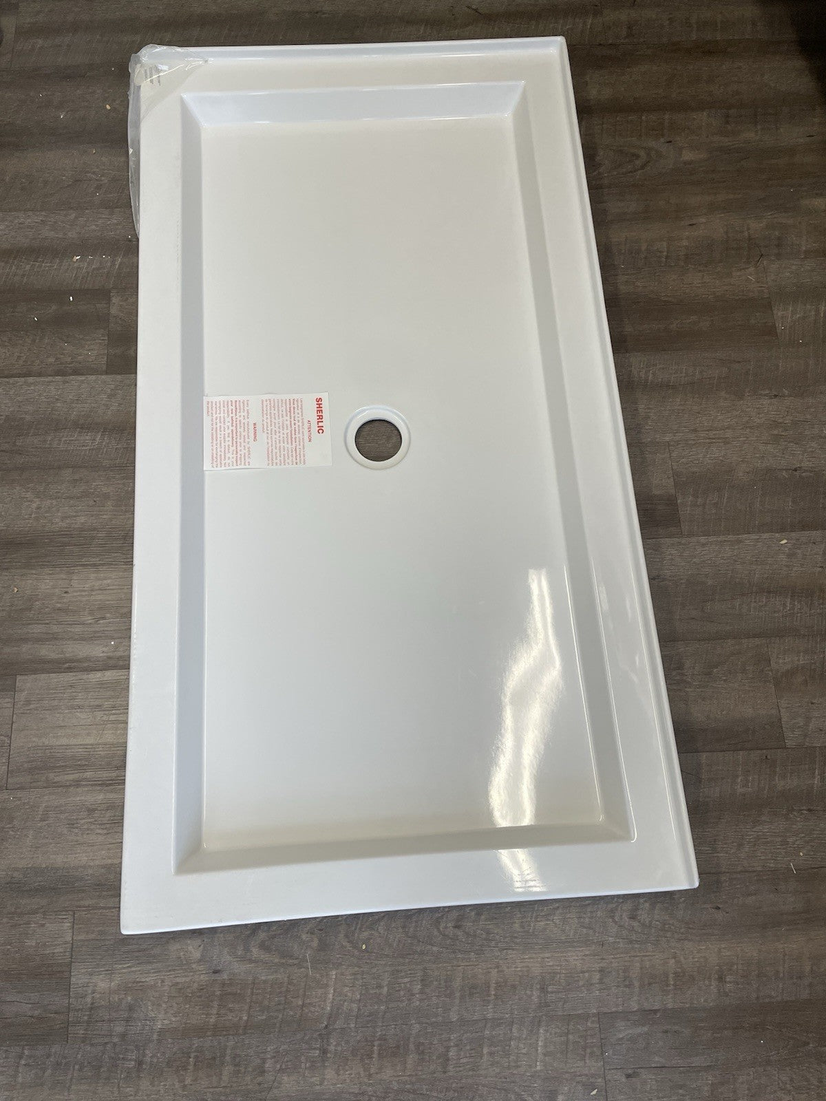 Sherlic  Shower Pan Base 60 x 32 x 3 5/8 Center Drain Molded Tile 2 Flange White