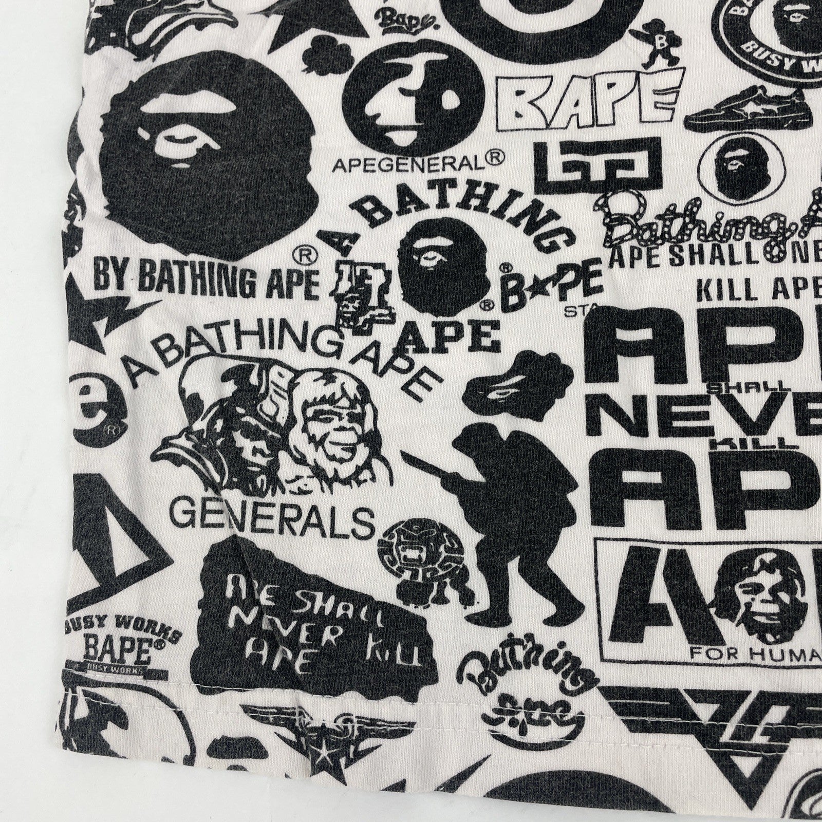 A Bathing Ape BAPE Men's All Over Graphic Logo Crew Neck Short Sleeve T-Shirt L