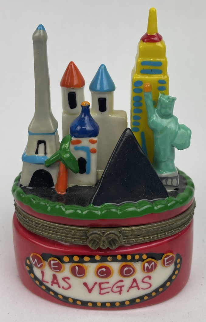 Las Vegas CITY jewelry Trinket BOX Liberty Empire State  Hinged Statue Eiffel