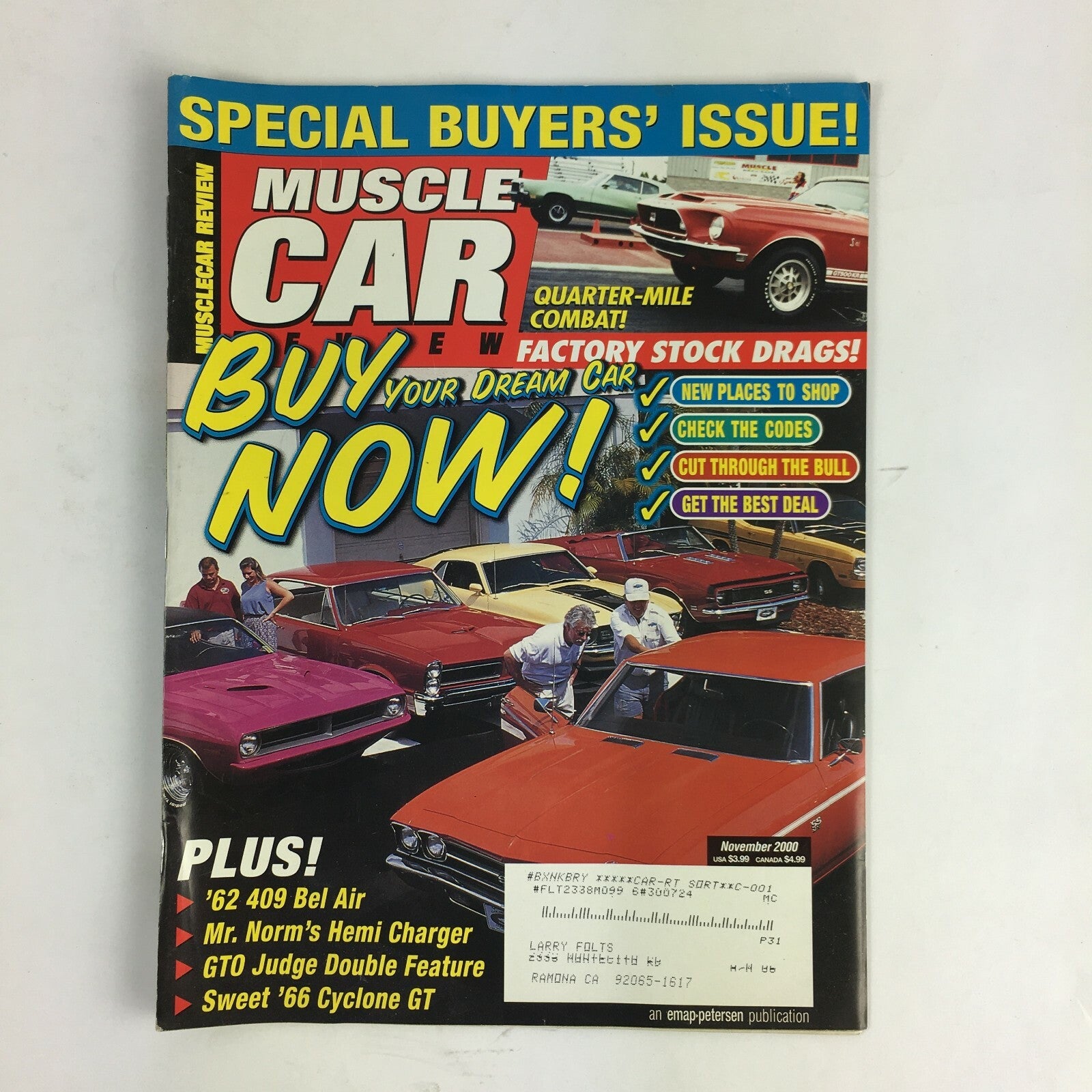 November 2000 Muscle Car Magazine Buy Your Dream Car Now! 62 409 Bel Air 