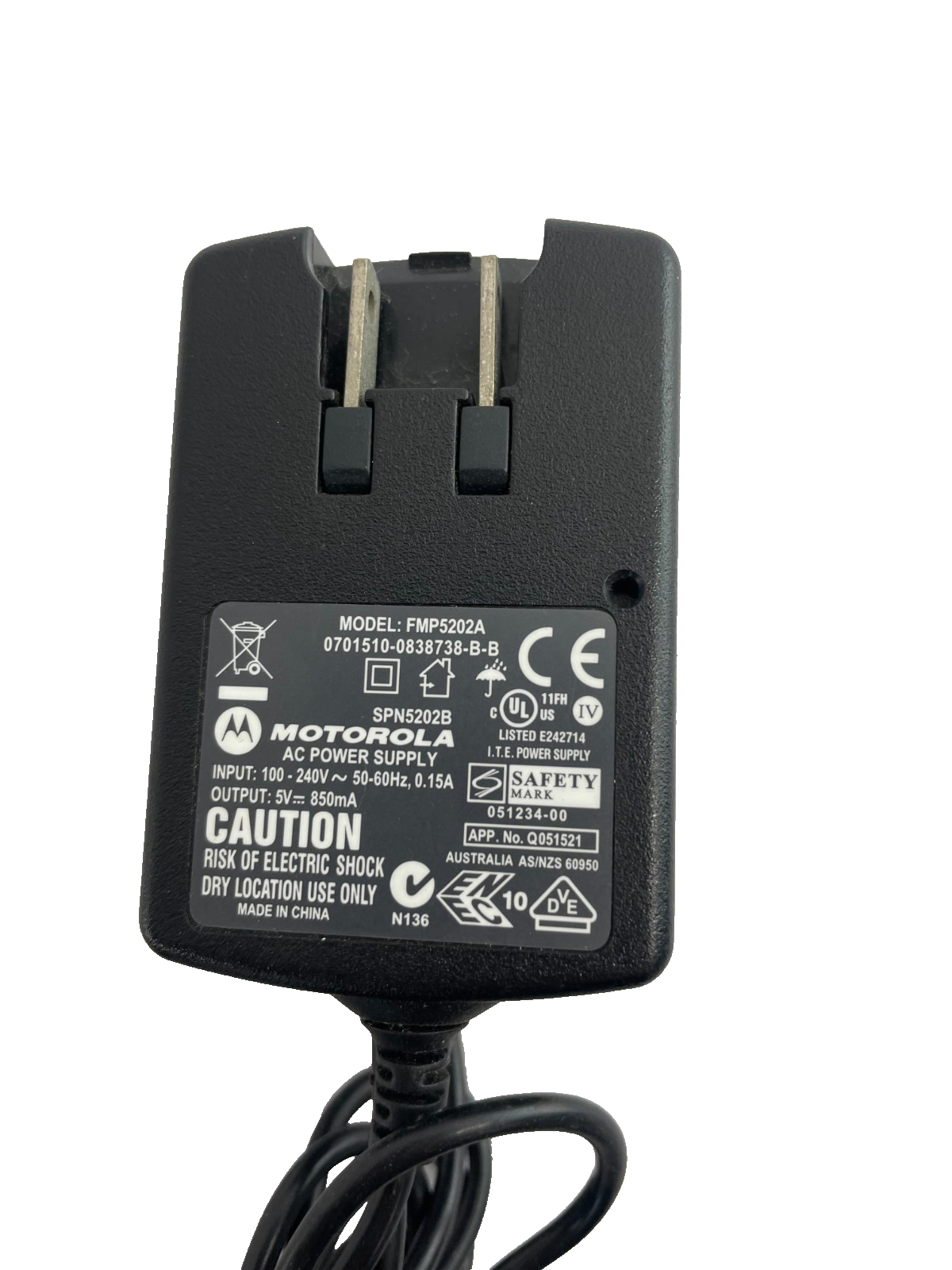 Geniune MotorolaAdapter FMP5202A Output 5V 0.85A AC Power Supply Adapter #A97