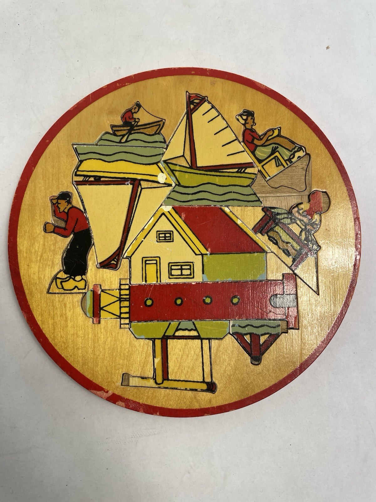VINTAGE SIMPLEX WOODEN ROUND PUZZLE BOAT MADE IN HOLLAND