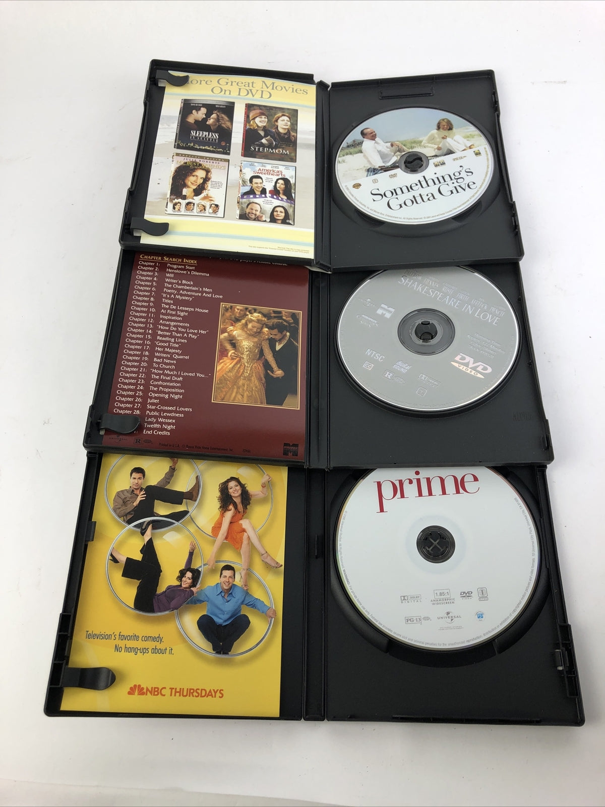 3 x Rom-Com Romantic Comedy Movies DVD Somethings Gotta Give, Prime, Shakespeare