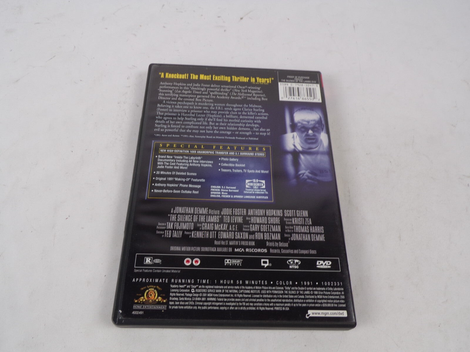The Silence Of The Lambs Jodie Foster/Anthony Hopkins/Scoff Glenn DVD Movies