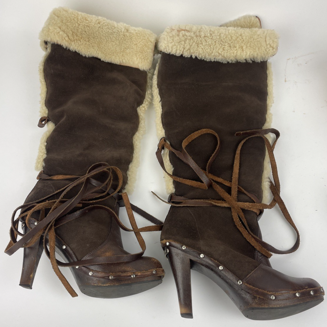 MICHAEL KORS Women's Leather & Sheepskin Shearling Tall Boots 3.5" Heel~Size 6M