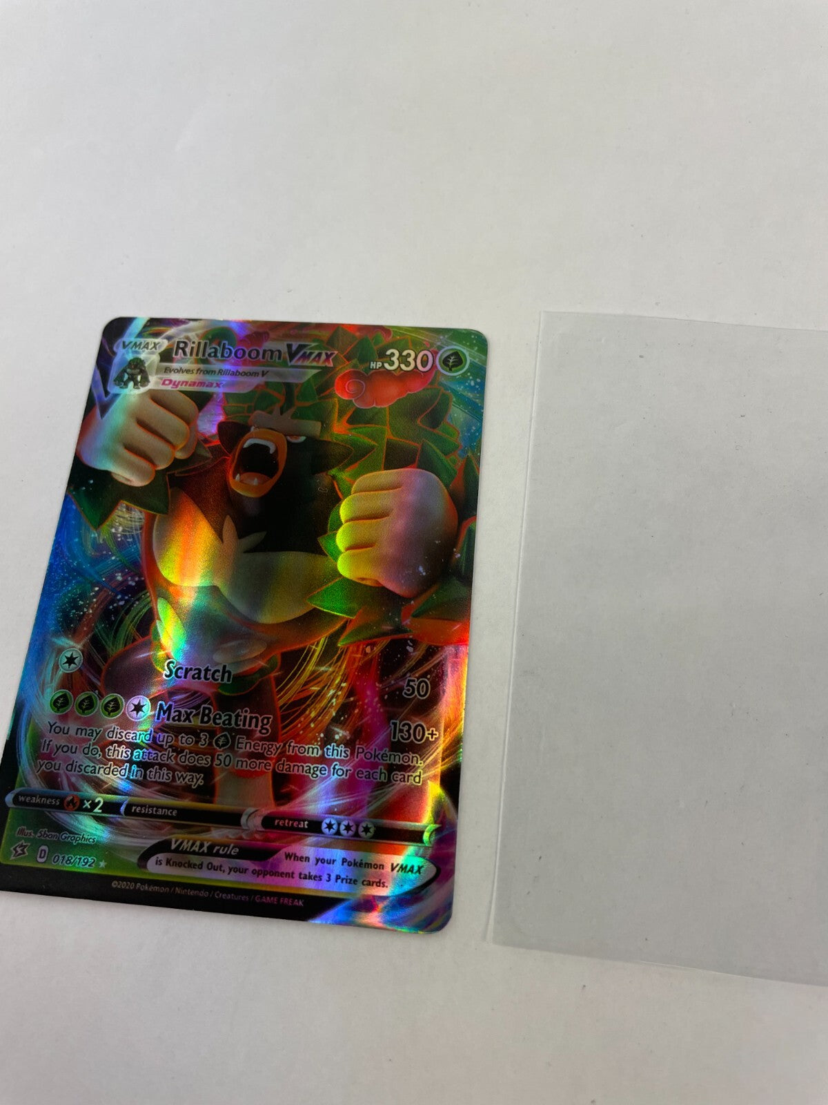Pokemon Rillaboom Vmax HP 330 Scratch 50 Max Beating 130+ 018/192