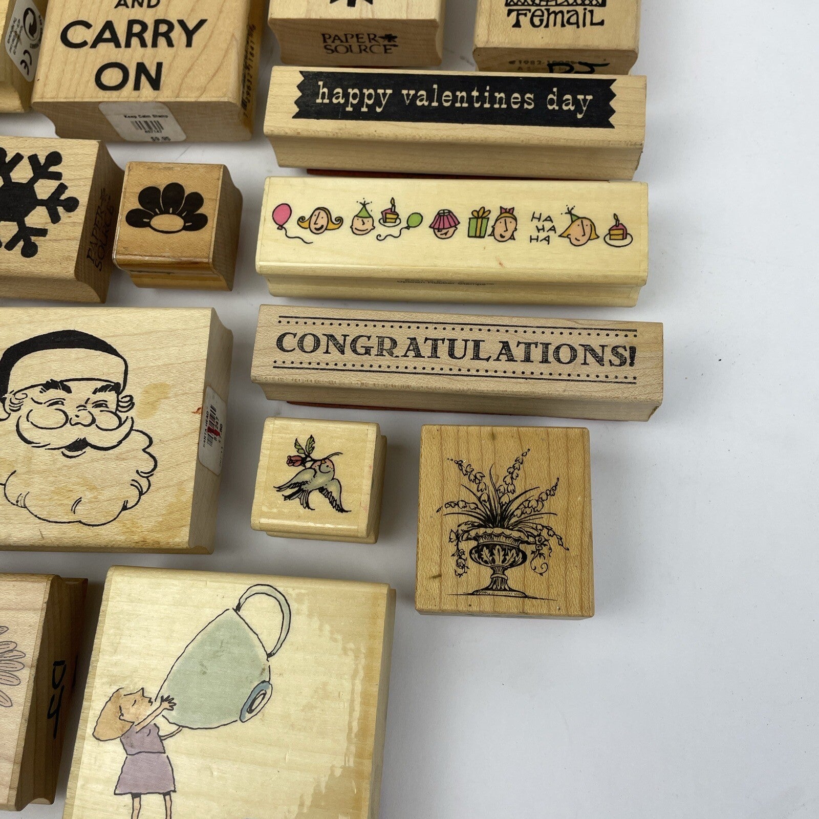 Huge Rubber Stamp Lot 30 SANTA Flowers Coffee Words Scrapbook Paper New Used