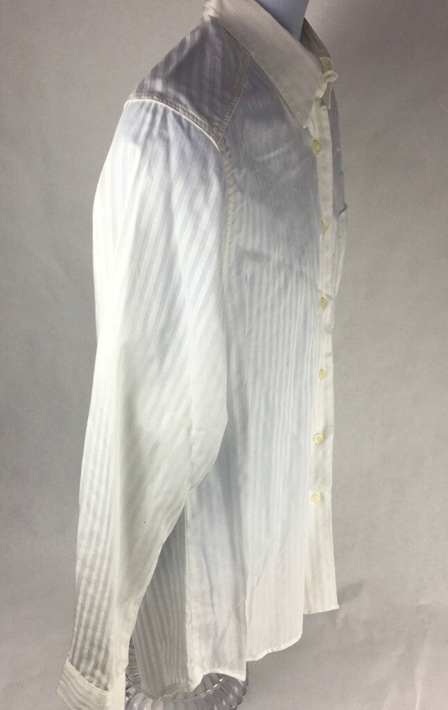 Fil A Fil Mens Button Front Shirt White Textured Long Sleeve Pocket Cotton 38