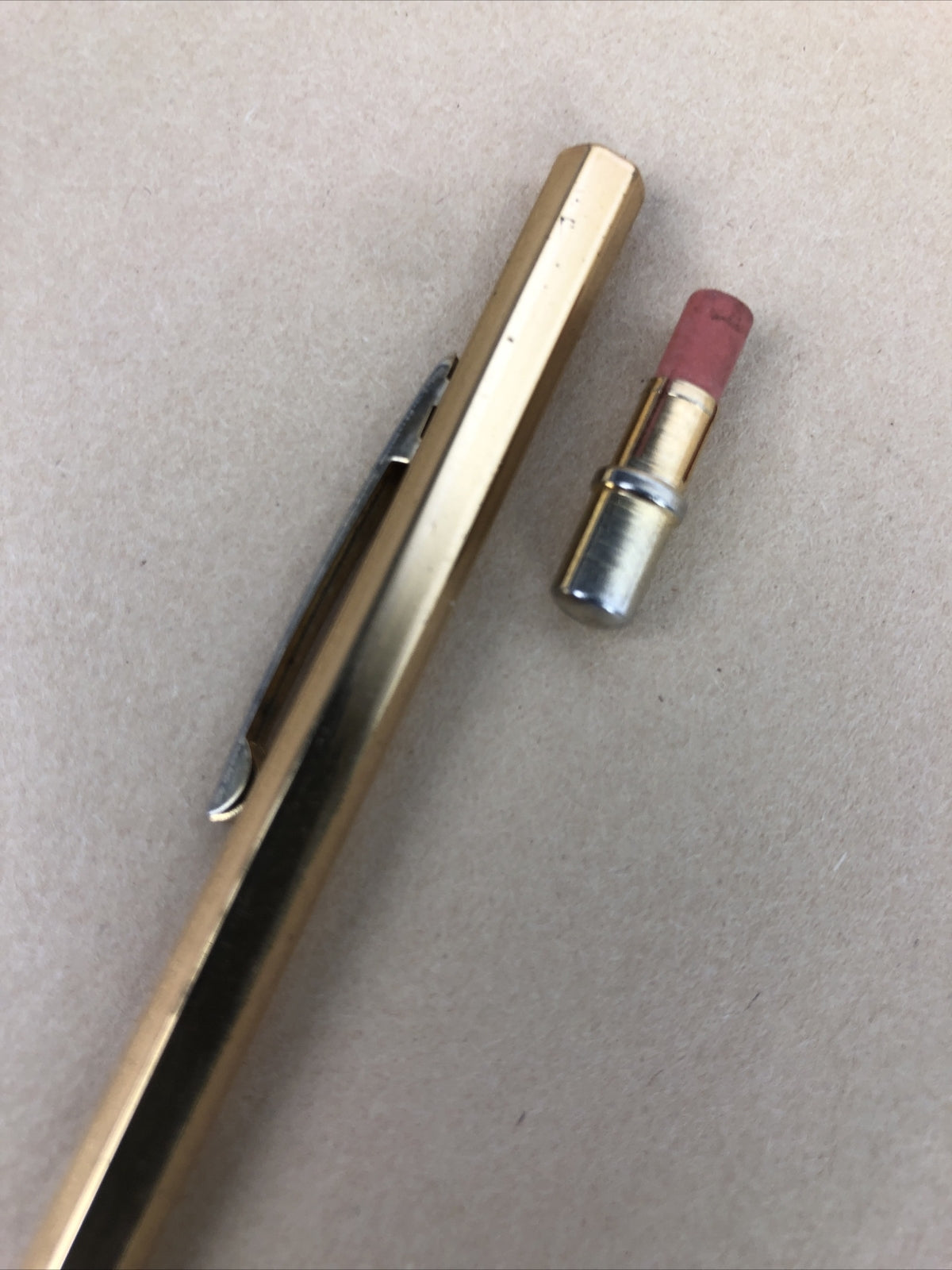 Vintage Stratford USA Ribbed Gold Tone Machinists Mechanical Pencil w Lead LOOK