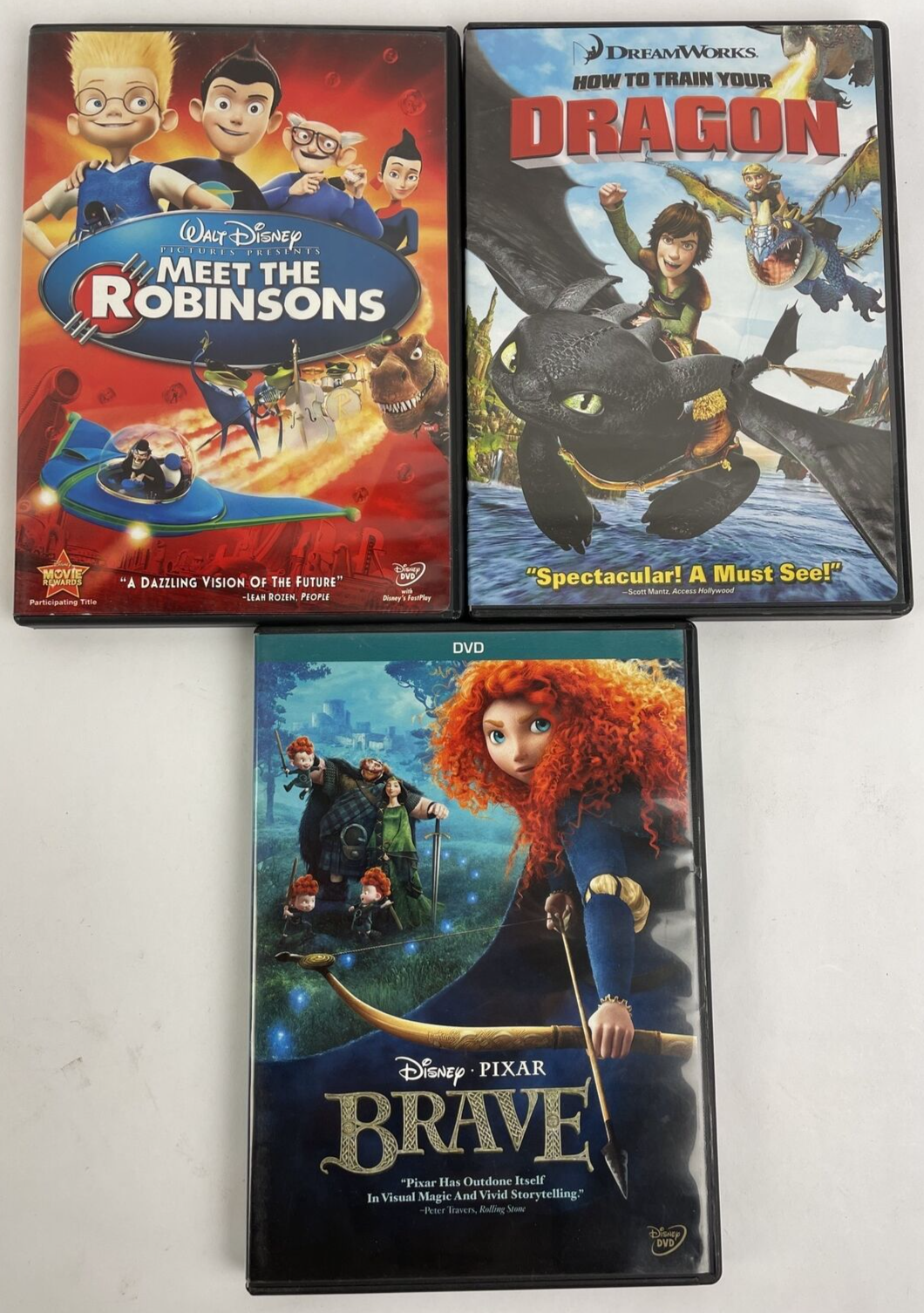 Disney Pixar DVD Lot of 3 - BRAVE, How to Train Your Dragon, Meet the Robinsons