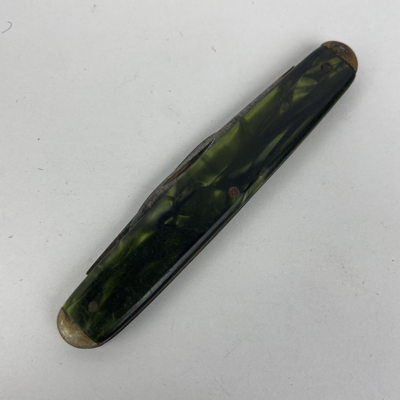 Vtg Knife Syracuse Knife Co 2 Blade Tiger Pocket Foldout Knife USA GREEN