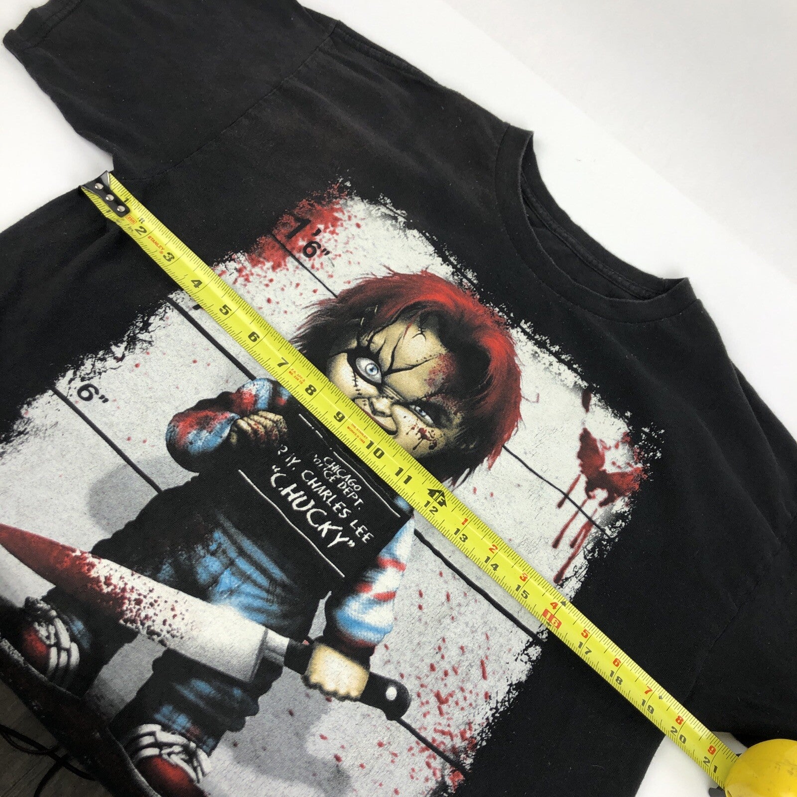 CHUCKY T-shirt Child's Play Doll Police Lineup Black Large Horror - LOOK